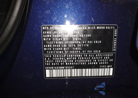 2021 Volkswagen Tiguan 2.0T S из США, поврежденный, VIN 3VV0B7AXXMM155321